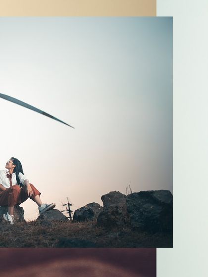 A collage showcasing the variety of a pre-wedding shoot, from casual outfits near a windmill to dramatic poses by the sea.