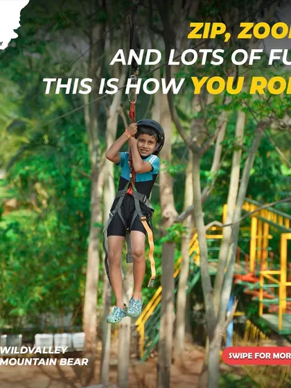 This is what pure joy looks like. Our zipline is a favorite among our young adventurers, offering a safe and thrilling flight through the trees. We ensure every child is securely harnessed for their high-flying experience.