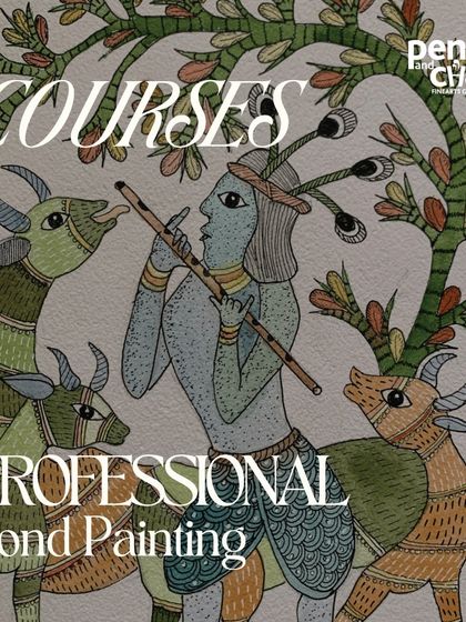 An image promoting our professional Gond painting courses. We offer structured programs for those who wish to learn this tribal art form in depth.