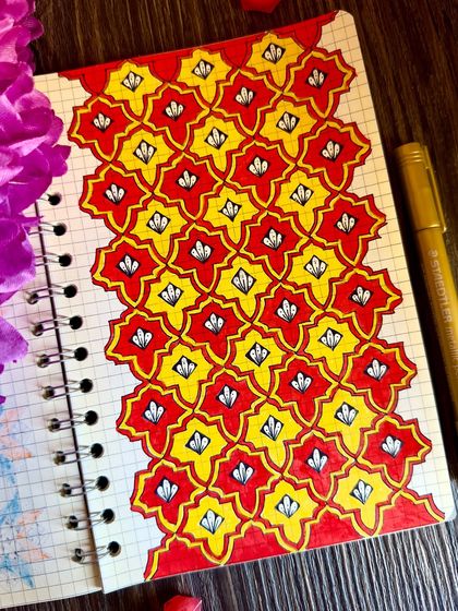 A bold pattern in red and yellow.