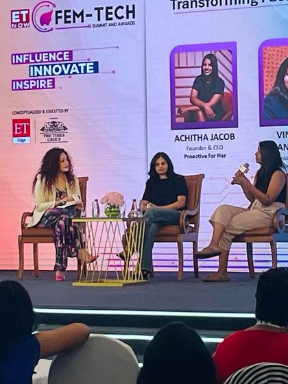 Deep in discussion during the Fem-Tech panel. I guide my clients on how to use active listening and thoughtful questions to establish themselves as credible experts in any public speaking scenario.