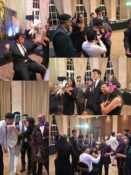 Interactive games and activities are a key part of my events. Here, guests participate in a blindfolded game, fostering laughter and team camaraderie.