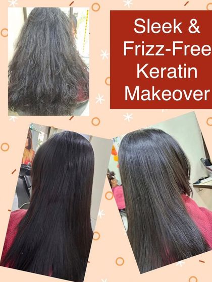 This sleek and frizz-free makeover was achieved with our Keratin treatment. The process makes hair not only shinier and silkier but also stronger and more resilient.
