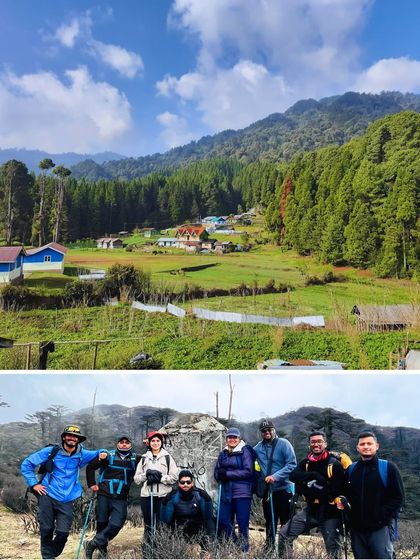 The beautiful, remote villages and a group of trekkers resting on the trail. The Sandakphu trek offers a glimpse into the simple life in the Himalayas.