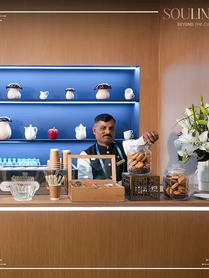 A stylish coffee and cookie bar set up for a corporate client. We provide elegant and efficient beverage and snack services for conferences and expos.