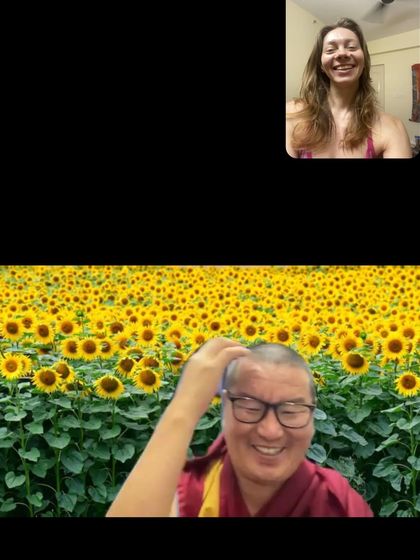 A screenshot from an online call with my teacher, Geshe-la. He teaches with wisdom and humor, and his guidance has been invaluable on my path.
