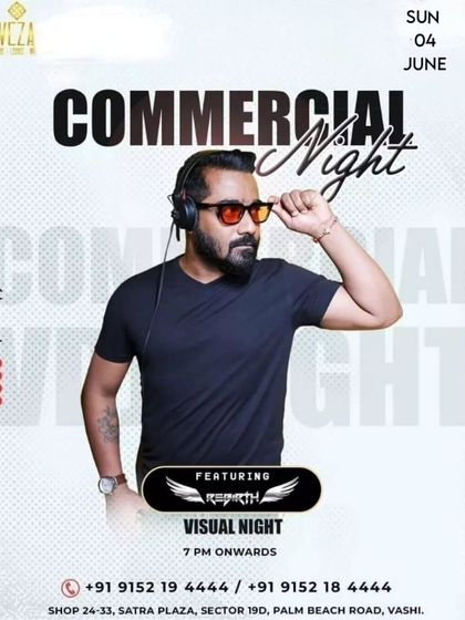 A 'Commercial Night' poster from Veza, where I play the most popular and current tracks to a visual backdrop.