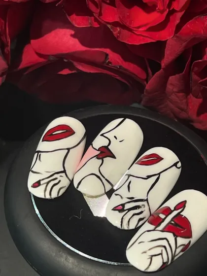 A bold and artistic Valentine's design with a modern, abstract red lips motif.
