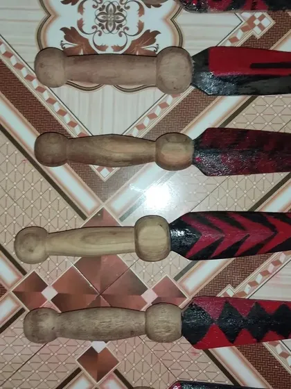 More examples of the training blades used in our drills. We use different designs to simulate various types of edged weapons.