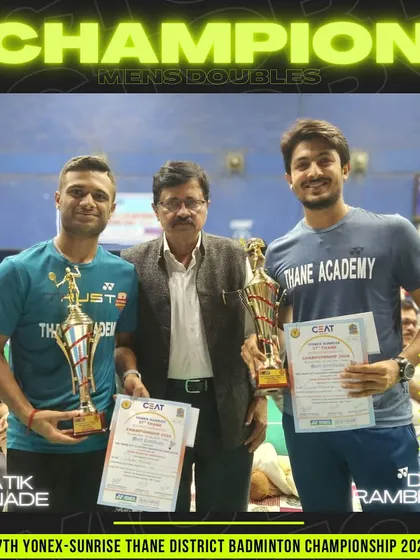 Pratik Ranade and Deep Rambhiya, our champion Men's Doubles pair at the 37th Thane District Badminton Championship.
