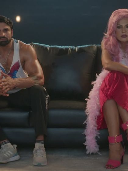 A fun and unexpected pairing from the Tata Play ad. I styled a bodybuilder in workout gear and a drag queen in a fabulous pink dress and boa.