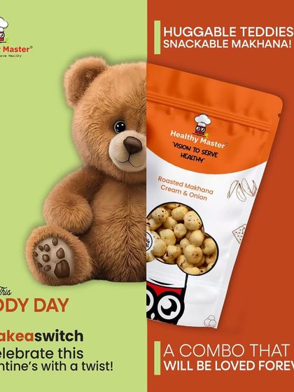 Huggable teddies and snackable makhana are a combo to be loved forever. Enjoy our Roasted Makhana Cream & Onion this Teddy Day for a perfect treat.