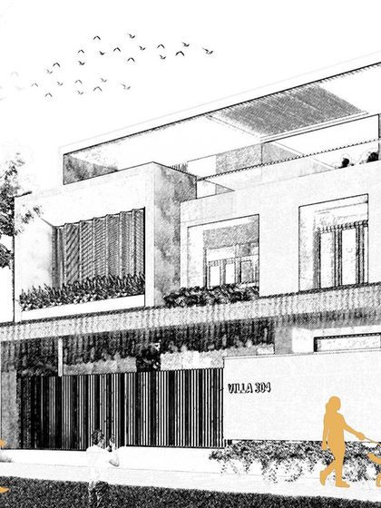 A hand-drawn style sketch for a residence in JP Nagar, Bangalore. This type of illustration helps to communicate the feel and atmosphere of the design in the early stages of the project.
