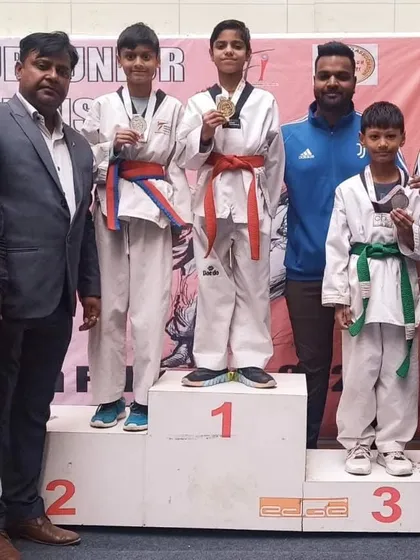 The podium for the boys' category at the 38th Sub-Junior Delhi State Championship.