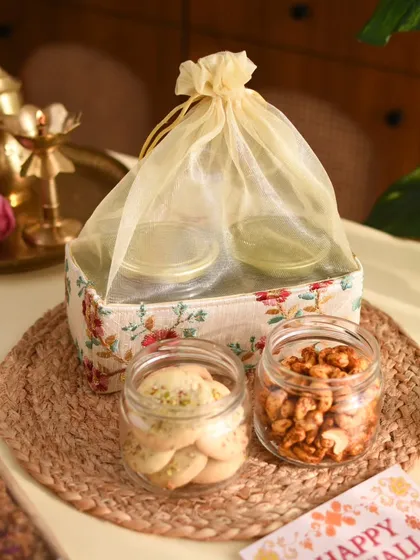 Another view of the Desi Dazzle Basket, this one featuring a lovely floral print box.