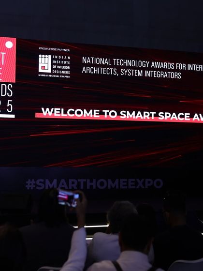 The main screen welcomes attendees to the Smart Space Awards 2025, the national technology awards for interior designers, architects, and system integrators.