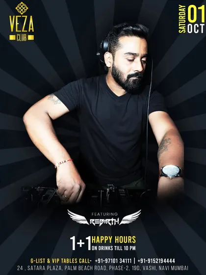 A 'Carnival Saturday' poster, promising a blast night with an unmatched vibe at Club Veza.