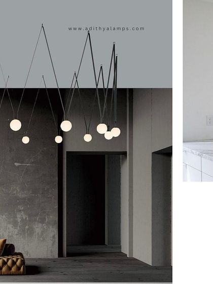 This collage showcases the adaptability of our Braided Tape Series, from a single, simple pendant over a kitchen counter to a complex, multi-light installation in a large living area.