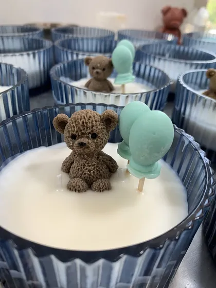 My adorable teddy bear and balloon baby shower candles, a customer favorite that can be customized in any color.