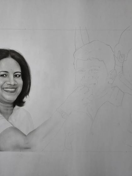 A work-in-progress shot of the tribute portrait, with Ashwini Ma'am's face fully rendered.