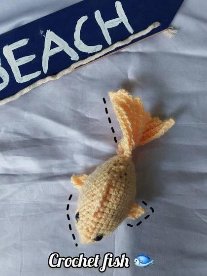 Another angle of the adorable crochet fish, ready to swim into your heart.