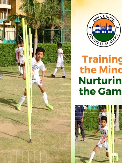 Training the mind, nurturing the game. A young player navigates agility poles, a drill designed to improve close control, balance, and the ability to change direction quickly.