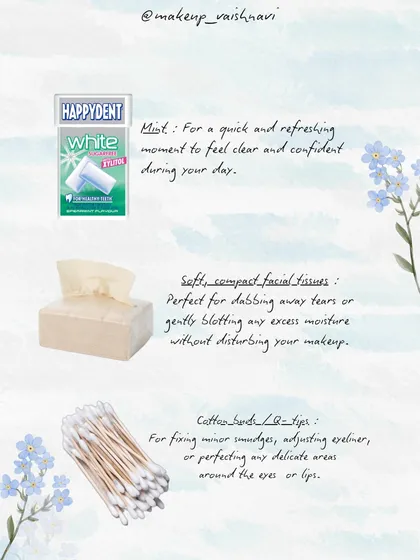 I also include essentials like mints for a moment of freshness, soft tissues for dabbing away happy tears, and cotton buds for any minor adjustments.