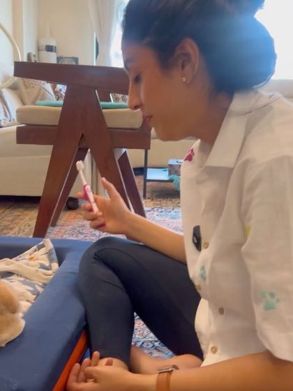 Getting ready for our daily dental routine. I always make sure I have everything I need before I start so the process is quick and smooth.