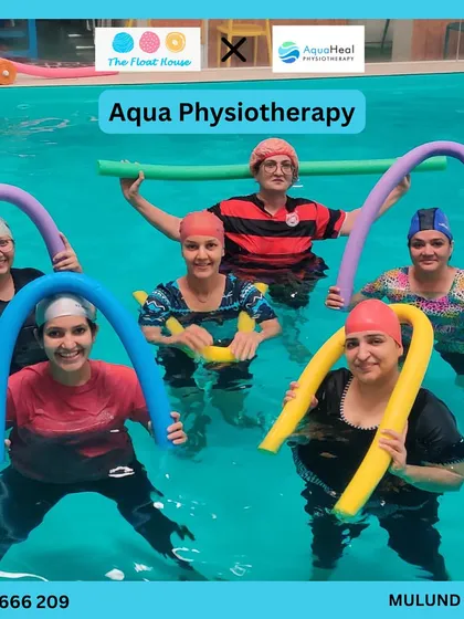 All smiles during an aqua physiotherapy class. Using pool noodles for support, our members engage in exercises that improve mobility and strength in a cheerful, low-impact setting.
