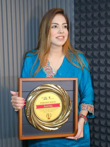 Holding the "Podcast Guest" plaque from my feature on Brewed Talks. It was a pleasure to discuss my holistic approach to real estate and life.