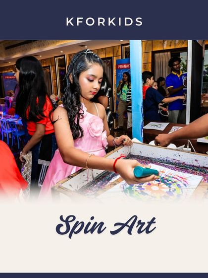 The magic of spin art! A young guest adds paint to a spinning canvas to create a unique, colorful masterpiece. It's a mesmerizing and fun process for all ages.