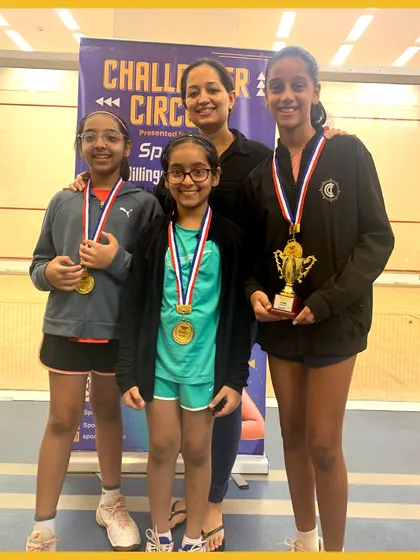 Teammates and competitors celebrate together on the podium at the Challenger Circuit 2023.