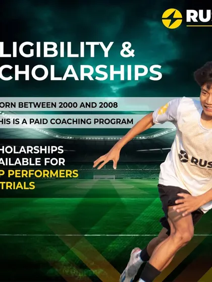 We are committed to finding and supporting top talent. This graphic clearly outlines the age eligibility for our trials and confirms that full scholarships are available for standout performers.