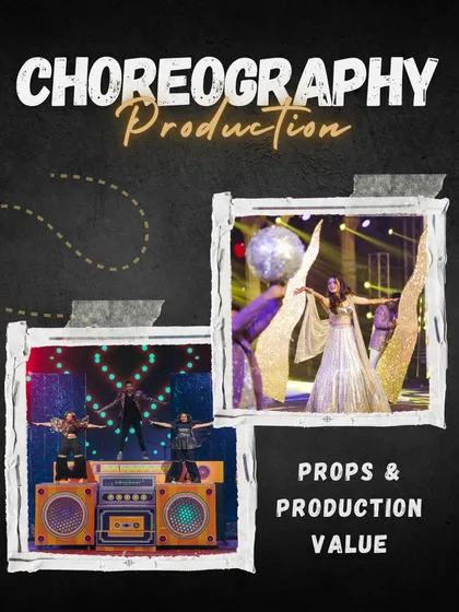 We believe in high production value to make your performances pop. Our choreography production includes sourcing and designing unique props, like a giant retro boombox or elegant hand-held pieces, that elevate the choreography and add a 'wow' factor.