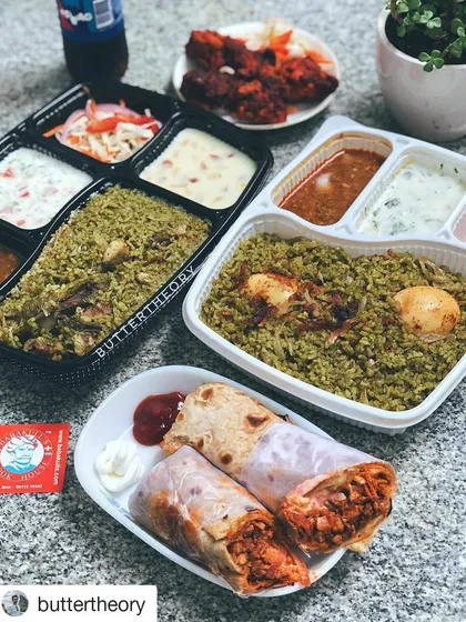 This is what a full meal from my kitchen looks like. Here, a food lover paired our signature rolls with Thuppangadi Biriyani and sides. It shows how our different dishes come together to create a complete and satisfying feast.