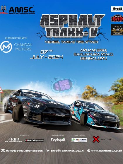 The countdown poster for Asphalt Traxx V, featuring drifting cars and building excitement for the upcoming tarmac time attack.