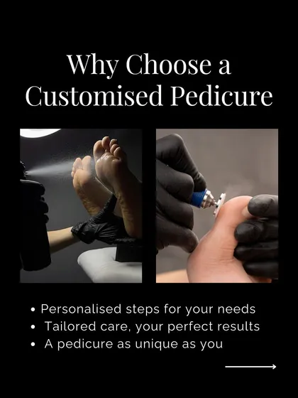 Our customized pedicure allows for tailored care, whether you need a spray treatment for hydration or detailed e-file work for perfect cuticles.