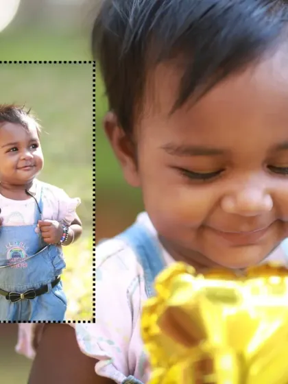 A composite image showing two different expressions from the same outdoor shoot. It’s a fun way to showcase a child's dynamic personality, from playful to shy.