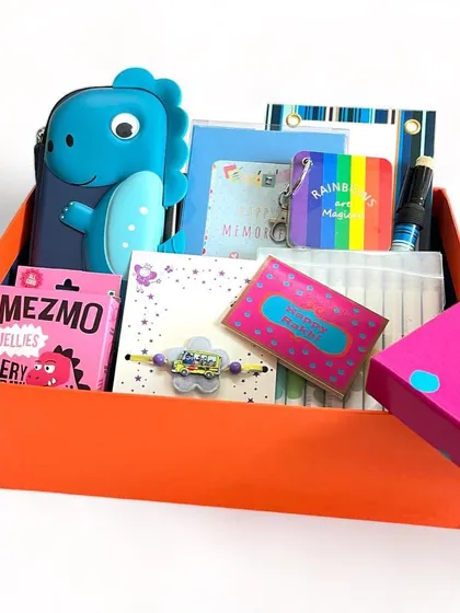 Another view of the Huggable Hatchlings Rakhi hamper, a box full of wonder for kids.