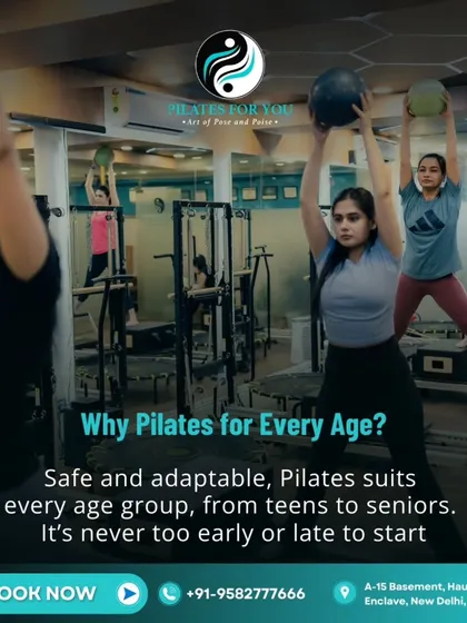 Pilates is safe and adaptable for every age. This image shows a group of clients of various ages working with stability balls to improve their core strength and balance.