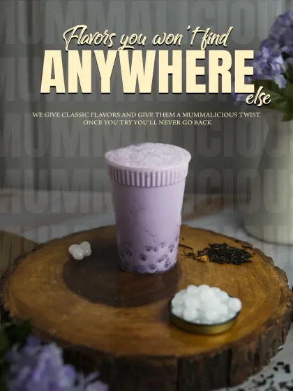 I give classic flavors a Mummalicious twist you won't find anywhere else. This vibrant purple taro bubble tea is a perfect example of my unique and delicious beverage creations.