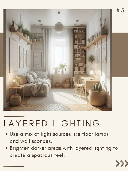 Fifth, inadequate lighting. I use layered lighting, including floor lamps and wall sconces, to brighten dark corners and create a more spacious feel.