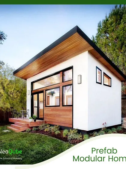 This is an example of our prefab modular homes, which combine modern architectural design with a minimal environmental footprint. We focus on clean lines, natural materials, and large windows to create bright, energy-efficient living spaces.