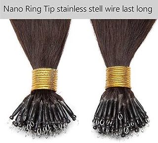 A close-up of our Nano Ring Tip extensions, highlighting the stainless steel wire loop that makes application quick and easy.