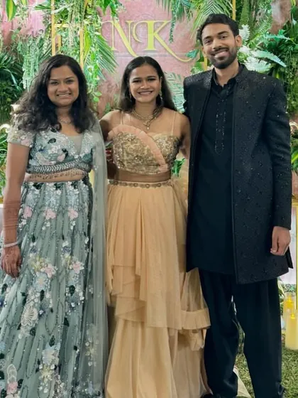 A picture with the happy couple after a wonderful evening of sangeet celebrations.
