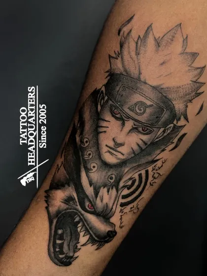 We're fans of pop culture and enjoy bringing anime and cartoon characters to life. This detailed Naruto and Kurama tattoo is a great example of our realism style applied to fan art.