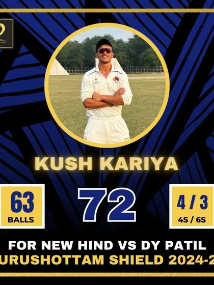 A solid knock of 72 from Kush Kariya in the Purushottam Shield.