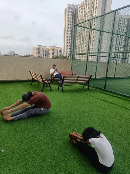 Even our adult students and I take time for deep stretching after a tough workout. This seated forward bend is excellent for hamstring flexibility and recovery.