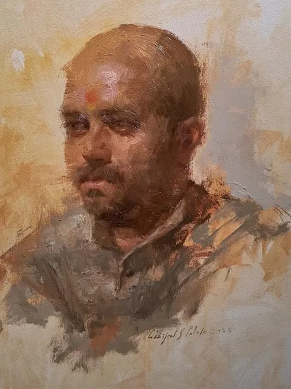 The full portrait from a demonstration at Kamal Nayan Bajaj Art Gallery, showing the finished study.