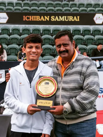 Vansh receiving the 'Player of the Tie' award at the Pro Tennis League. A huge accomplishment.